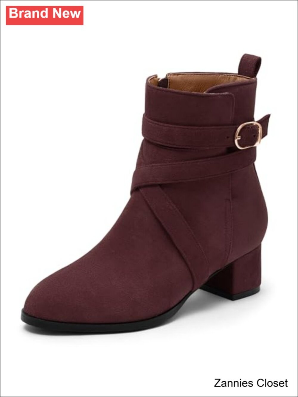 ✨ Ankle Boots Chunky Heel Booties Suede Block Heel Round Toe Buckle Casual Fall